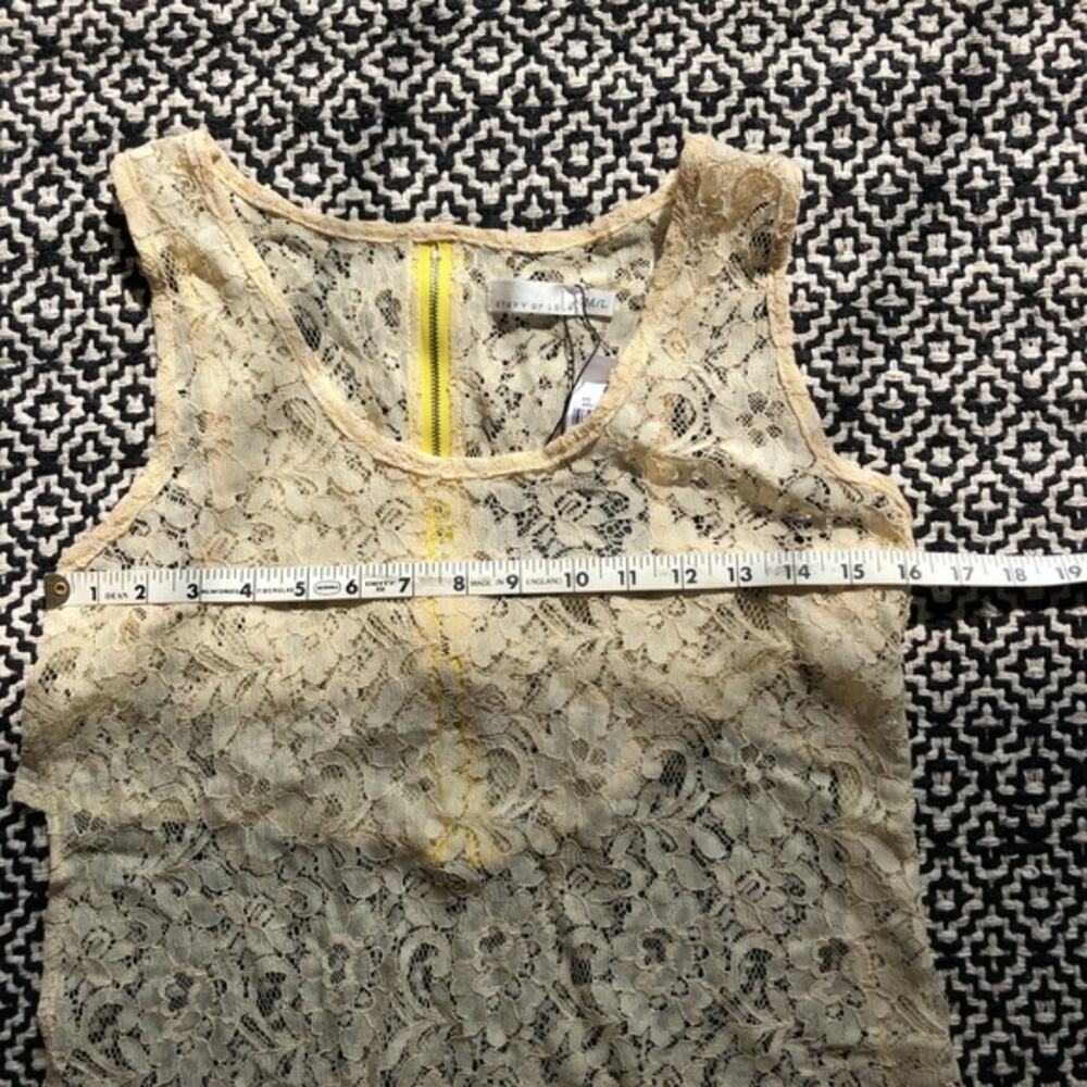 LF Cream Lace Top Neon Zipper Open Back Sheer  NWT - Picture 4 of 5